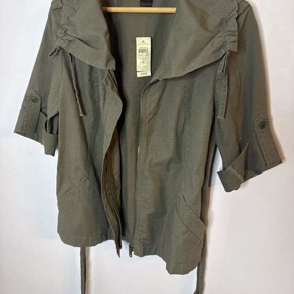 Ann Taylor Utility Jacket Womens 4‎ Zip Up Belted Army Green Lightweight Classic - Picture 6 of 9
